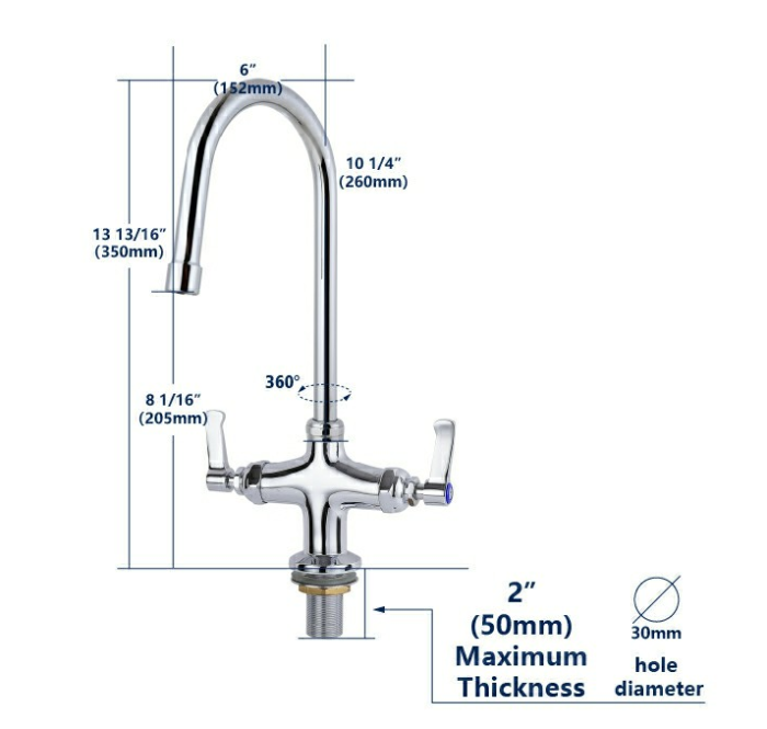 Commercial Mixer Tap Gooseneck For Catering Sink