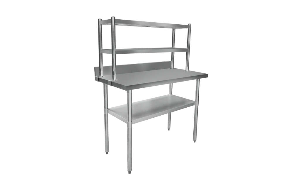 1500mm Wall Table with Double Over Shelves - Cater Kitchen